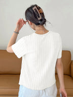 Women Korean Short Sleeve Round Neck Regular White T Shirt