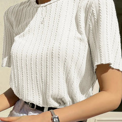Women Korean Short Sleeve Round Neck Regular White T Shirt