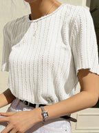 Women Korean Short Sleeve Round Neck Regular White T Shirt