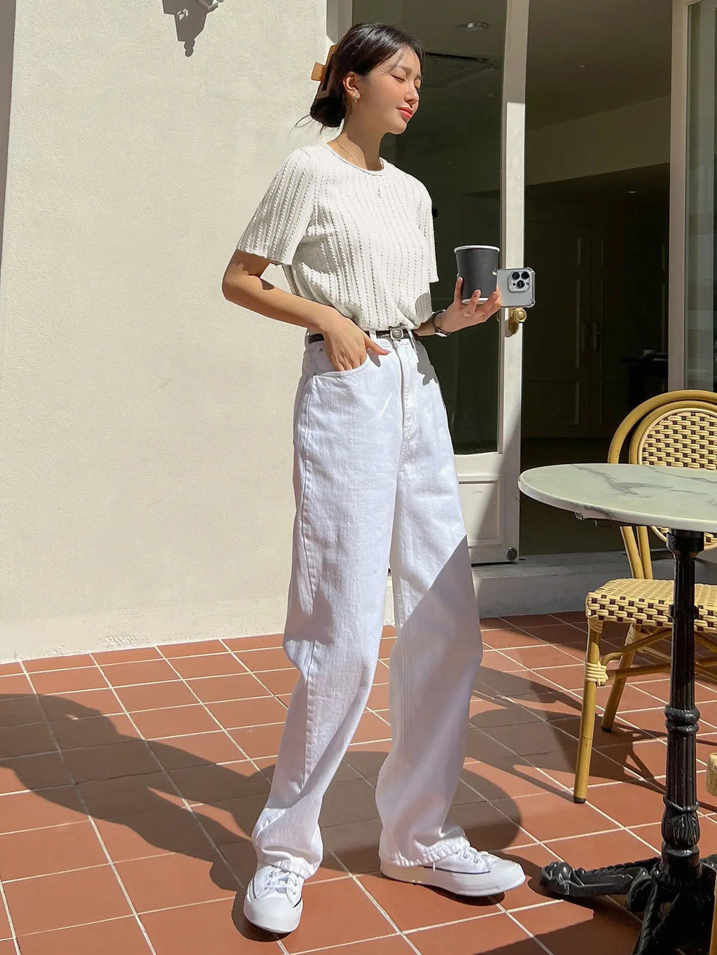 Women Korean Short Sleeve Round Neck Regular White T Shirt