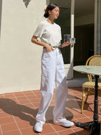 Women Korean Short Sleeve Round Neck Regular White T Shirt