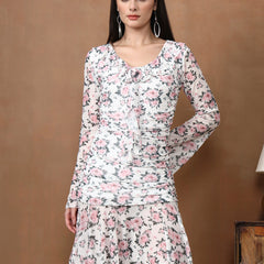 Women's Floral Mesh Mini Dress - Long Sleeve V-Neck Slim Fit