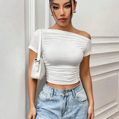 Istyle Can White Women’s Korean Solid Pleated Cropped Top My Store