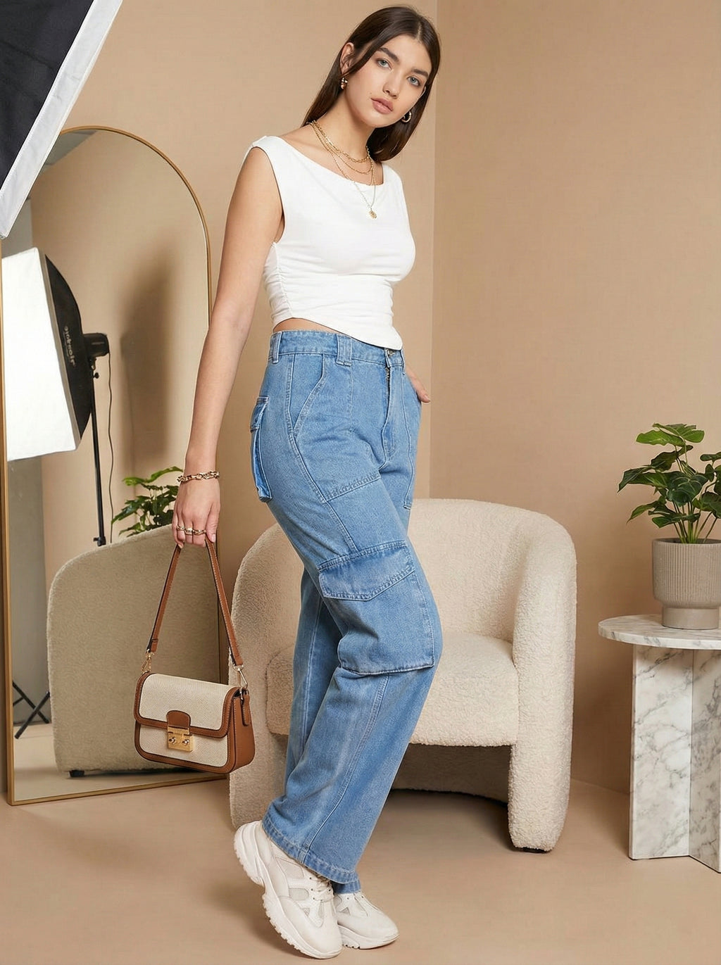 Women's White Solid/Plain Asymmetric Hem Stretchable Draped Crop Top