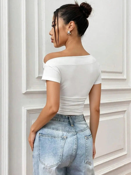 Istyle Can White Women’s Korean Solid Pleated Cropped Top My Store