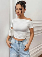 Istyle Can White Women’s Korean Solid Pleated Cropped Top My Store