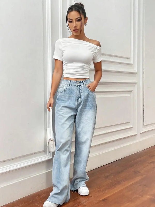 Istyle Can White Women’s Korean Solid Pleated Cropped Top My Store