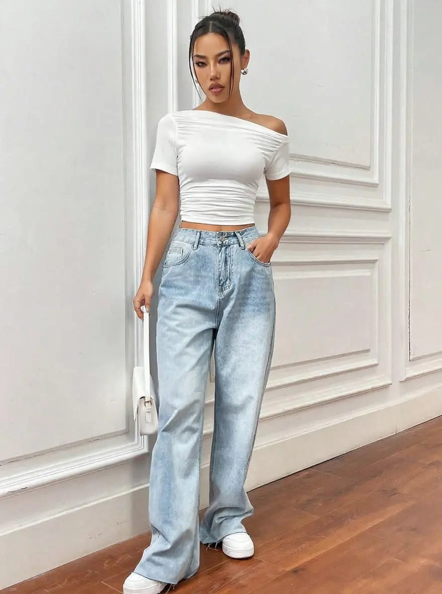 Istyle Can White Women’s Korean Solid Pleated Cropped Top My Store