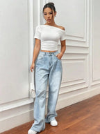 Istyle Can White Women’s Korean Solid Pleated Cropped Top My Store