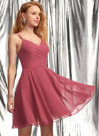 Istyle Can Solid Wine A-Line V-Neck Chiffon Homecoming & Prom Party Dress Istyle Can