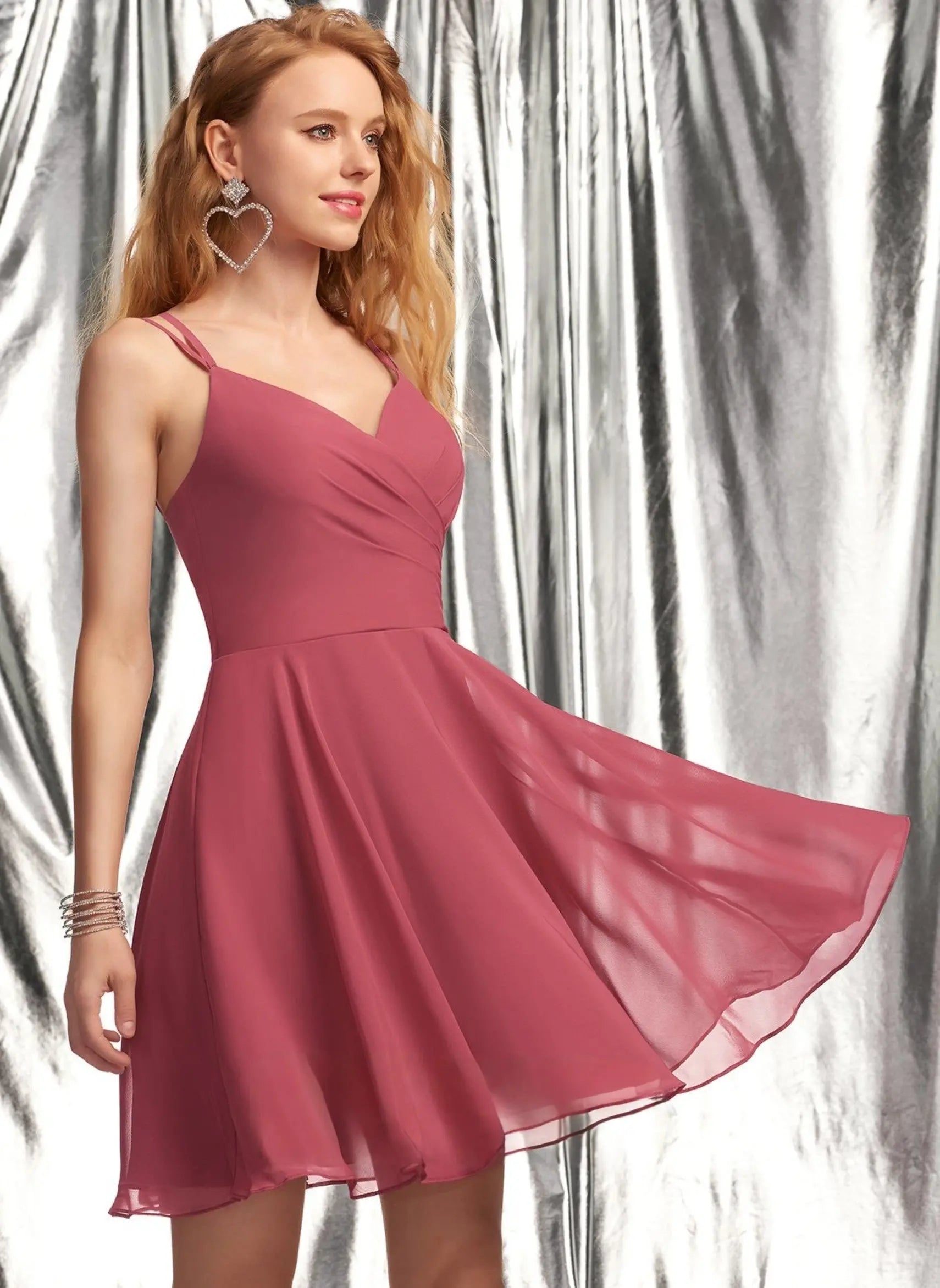 Istyle Can Solid Wine A-Line V-Neck Chiffon Homecoming & Prom Party Dress Istyle Can