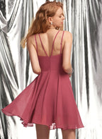 Istyle Can Solid Wine A-Line V-Neck Chiffon Homecoming & Prom Party Dress Istyle Can
