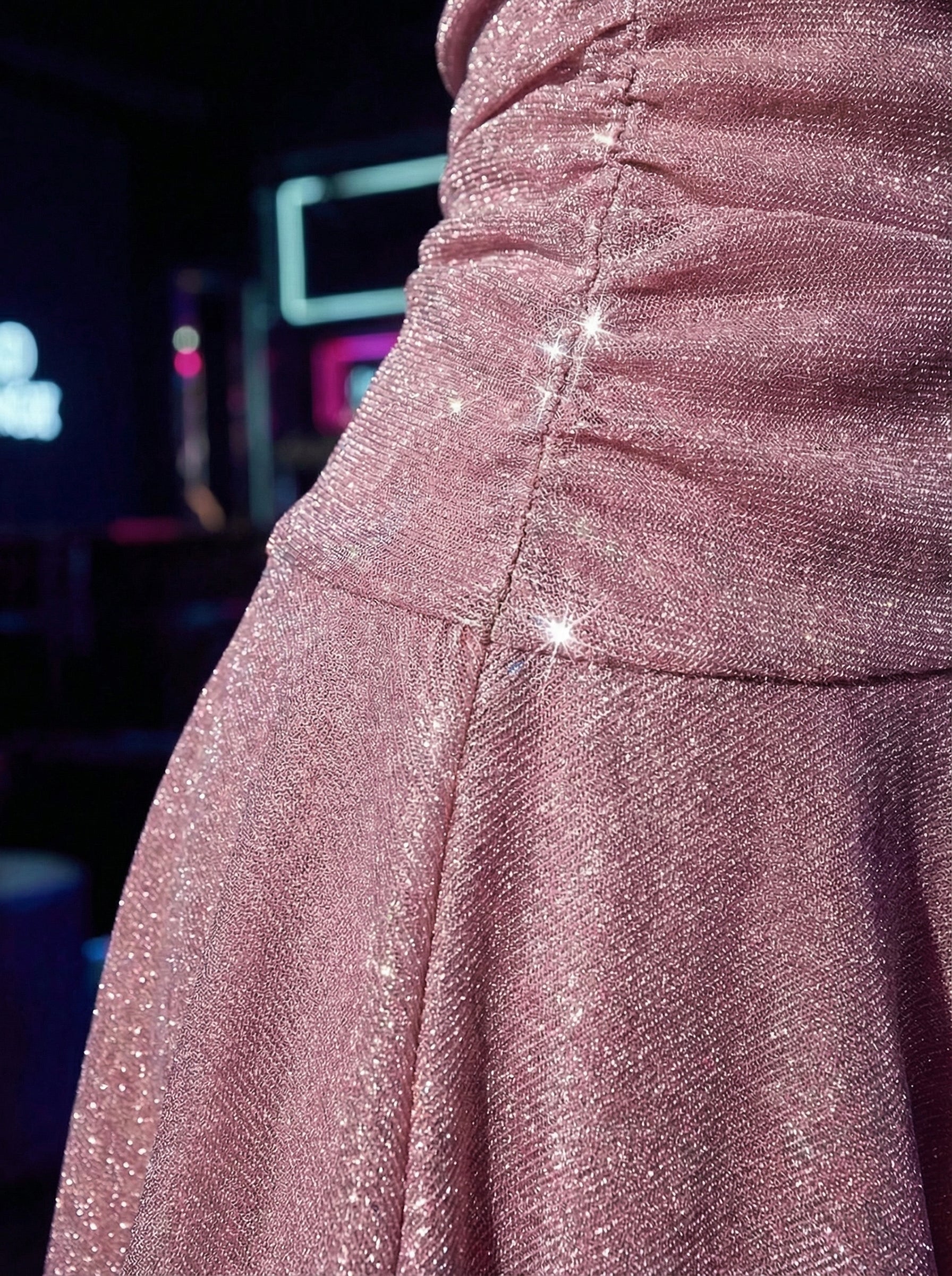 Aura Luxe Women's Glitter Lurex One-Shoulder Mini Dress - Solid Shimmering