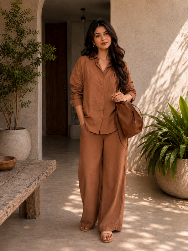 Women's Solid Cotton Co-Ord Set