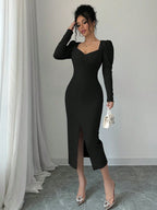 Istyle Can Black Square Neck Puff Sleeve Bodycon Dress Istyle Can