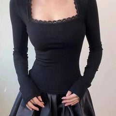 Istyle Can Black Women’s Ribbed Square Neck Puff Sleeve Top Istyle Can