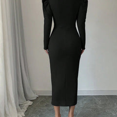 Istyle Can Black Square Neck Puff Sleeve Bodycon Dress Istyle Can