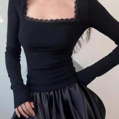 Istyle Can Black Women’s Ribbed Square Neck Puff Sleeve Top Istyle Can