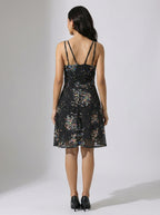 Women's Black Printed Georgette Sleeveless Fit and Flare Dress