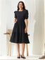 Istyle Can Black Solid Puff Sleeve Crepe Fit & Flare Midi Dress Istyle Can