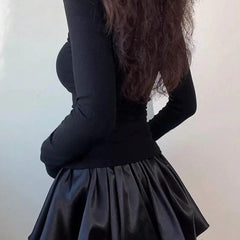 Istyle Can Black Women’s Ribbed Square Neck Puff Sleeve Top Istyle Can