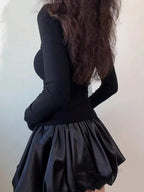 Istyle Can Black Women’s Ribbed Square Neck Puff Sleeve Top Istyle Can