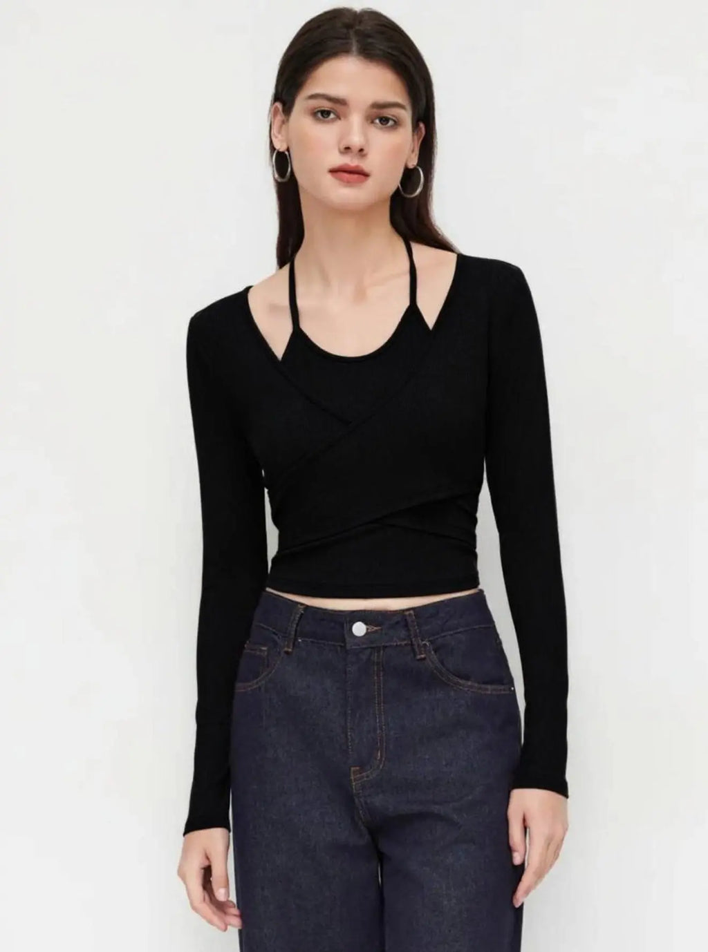 Istyle Can Black Women’s Halter Neckline Knotted Cross-Wrap Crop Top My Store