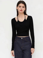 Istyle Can Black Women’s Halter Neckline Knotted Cross-Wrap Crop Top My Store