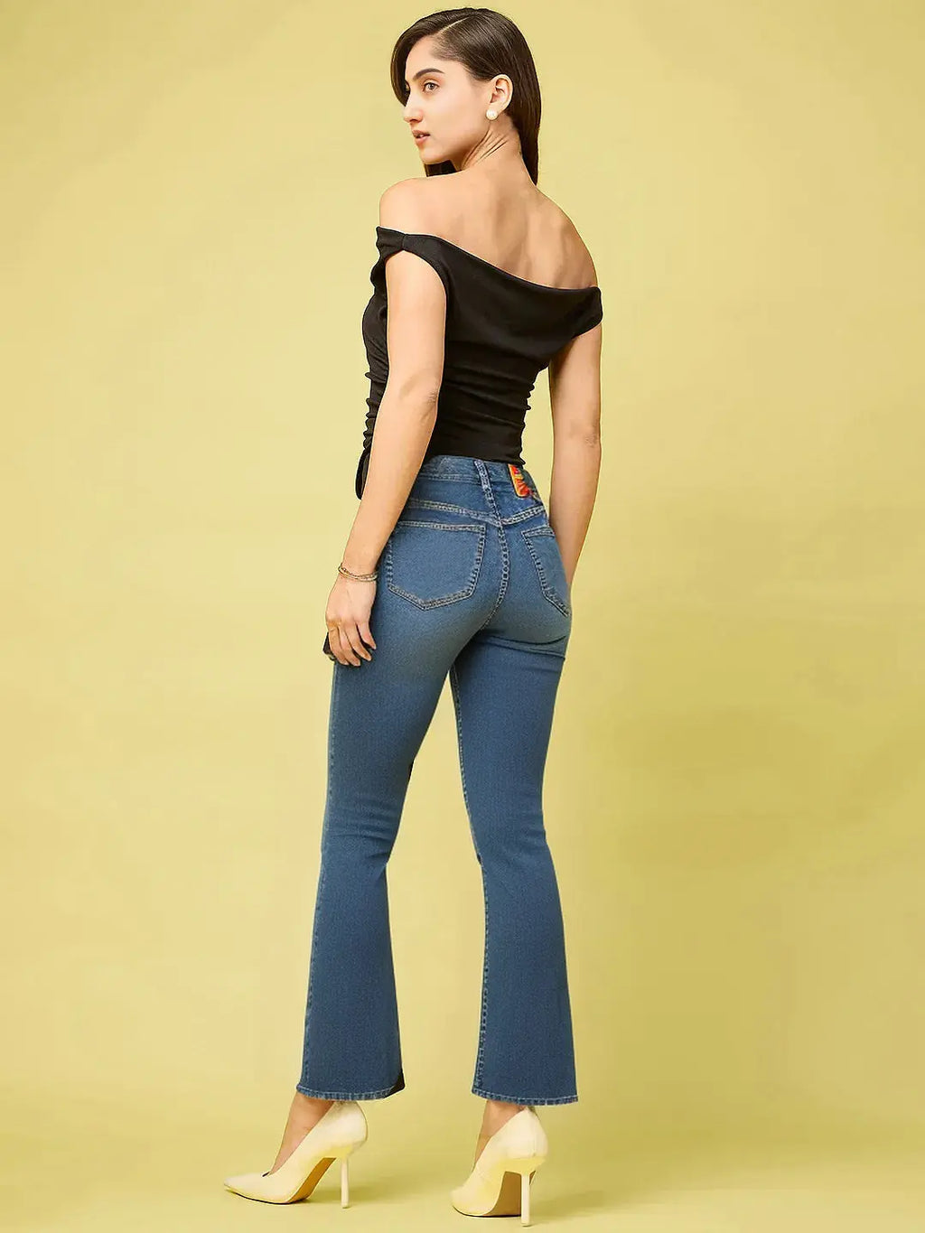 Istyle Can Black Women's Solid/Plain Asymmetric Hem Stretchable Draped Crop Top Istyle Can