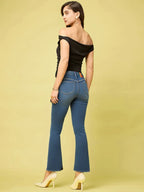 Istyle Can Black Women's Solid/Plain Asymmetric Hem Stretchable Draped Crop Top Istyle Can