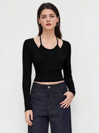 Istyle Can Black Women’s Halter Neckline Knotted Cross-Wrap Crop Top My Store