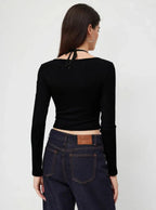 Istyle Can Black Women’s Halter Neckline Knotted Cross-Wrap Crop Top My Store