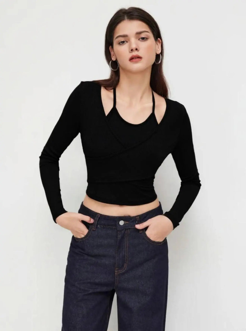 Istyle Can Black Women’s Halter Neckline Knotted Cross-Wrap Crop Top My Store