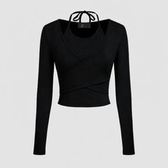 Istyle Can Black Women’s Halter Neckline Knotted Cross-Wrap Crop Top My Store