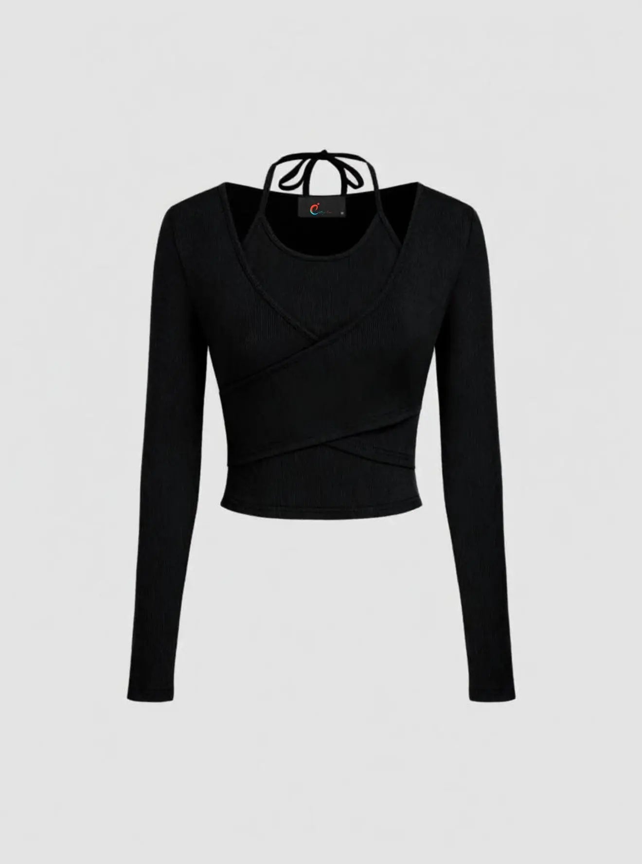 Istyle Can Black Women’s Halter Neckline Knotted Cross-Wrap Crop Top My Store