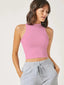 Women's & Girls Soft Pink Solid Mock Neck Rib/Knit Sleeveless Stretchable Slim Fit Crop Tank Top Istyle Can