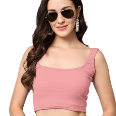Women's & Girls' Solid Baby Pink Ribbed Square Neck Slim Fit Crop Tank Tops Istyle Can