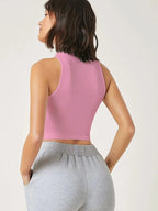 Women's & Girls Soft Pink Solid Mock Neck Rib/Knit Sleeveless Stretchable Slim Fit Crop Tank Top Istyle Can