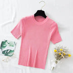 Soft Pink Women’s Slim Fit Solid Rib Knit Stretchable Top Istyle Can