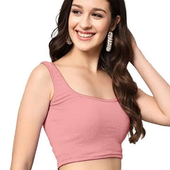 Women's & Girls' Solid Baby Pink Ribbed Square Neck Slim Fit Crop Tank Tops Istyle Can
