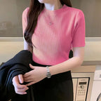 Soft Pink Women’s Slim Fit Solid Rib Knit Stretchable Top Istyle Can