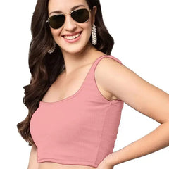 Women's & Girls' Solid Baby Pink Ribbed Square Neck Slim Fit Crop Tank Tops Istyle Can