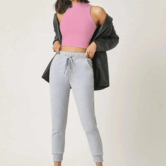 Women's & Girls Soft Pink Solid Mock Neck Rib/Knit Sleeveless Stretchable Slim Fit Crop Tank Top Istyle Can