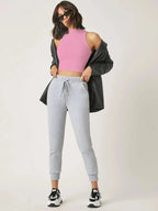 Women's & Girls Soft Pink Solid Mock Neck Rib/Knit Sleeveless Stretchable Slim Fit Crop Tank Top Istyle Can