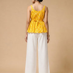 Istyle Can Yellow / Off White cotton cambric peplum top and wide leg trouser co-ord set - view 7