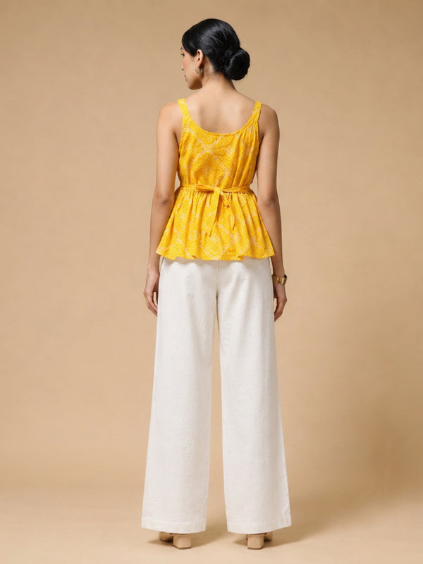 Istyle Can Yellow / Off White cotton cambric peplum top and wide leg trouser co-ord set - view 7