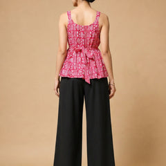 Istyle Can Pink / Black cotton cambric peplum top and wide leg trouser co-ord set - view 11