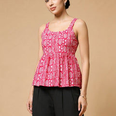Istyle Can Pink / Black cotton cambric peplum top and wide leg trouser co-ord set - view 5