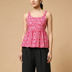 Istyle Can Pink / Black cotton cambric peplum top and wide leg trouser co-ord set - view 4