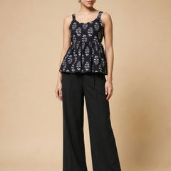 Istyle Can Black / Black cotton cambric peplum top and wide leg trouser co-ord set - view 3